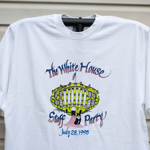 Vtg White House 1995 Staff Party T-Shirt XXL Made in USA Cotton Baggy 🏛️ - Picture 2 of 7